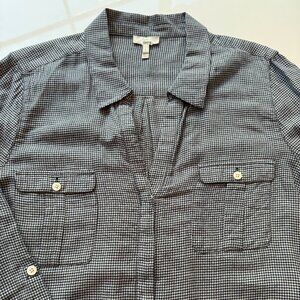 Joie Blue & White checked V-neck Blouse - L